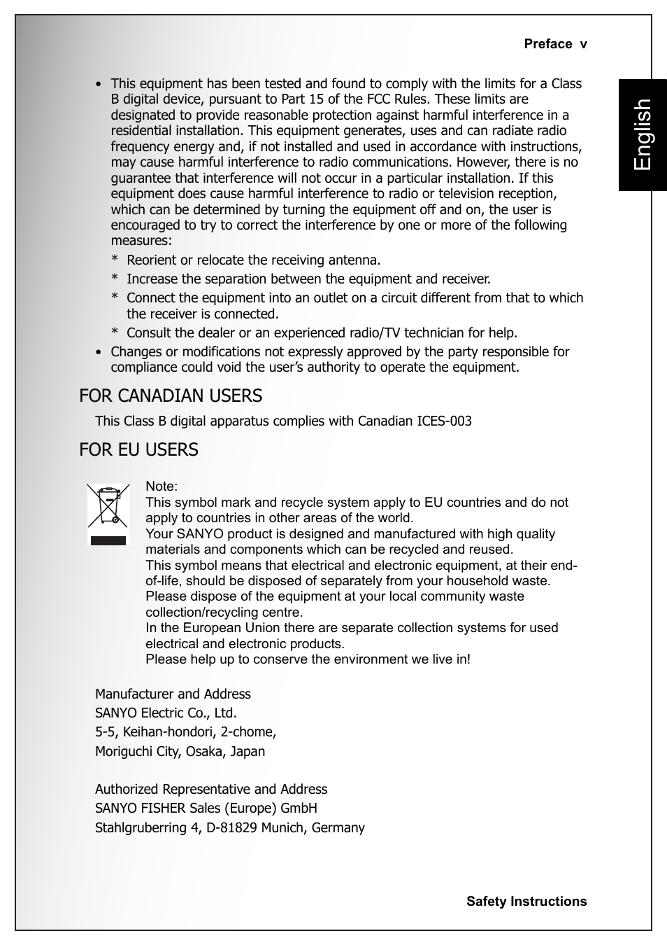 For canadian users, For eu users, English | Sanyo VPC S770 User Manual | Page 7 / 63