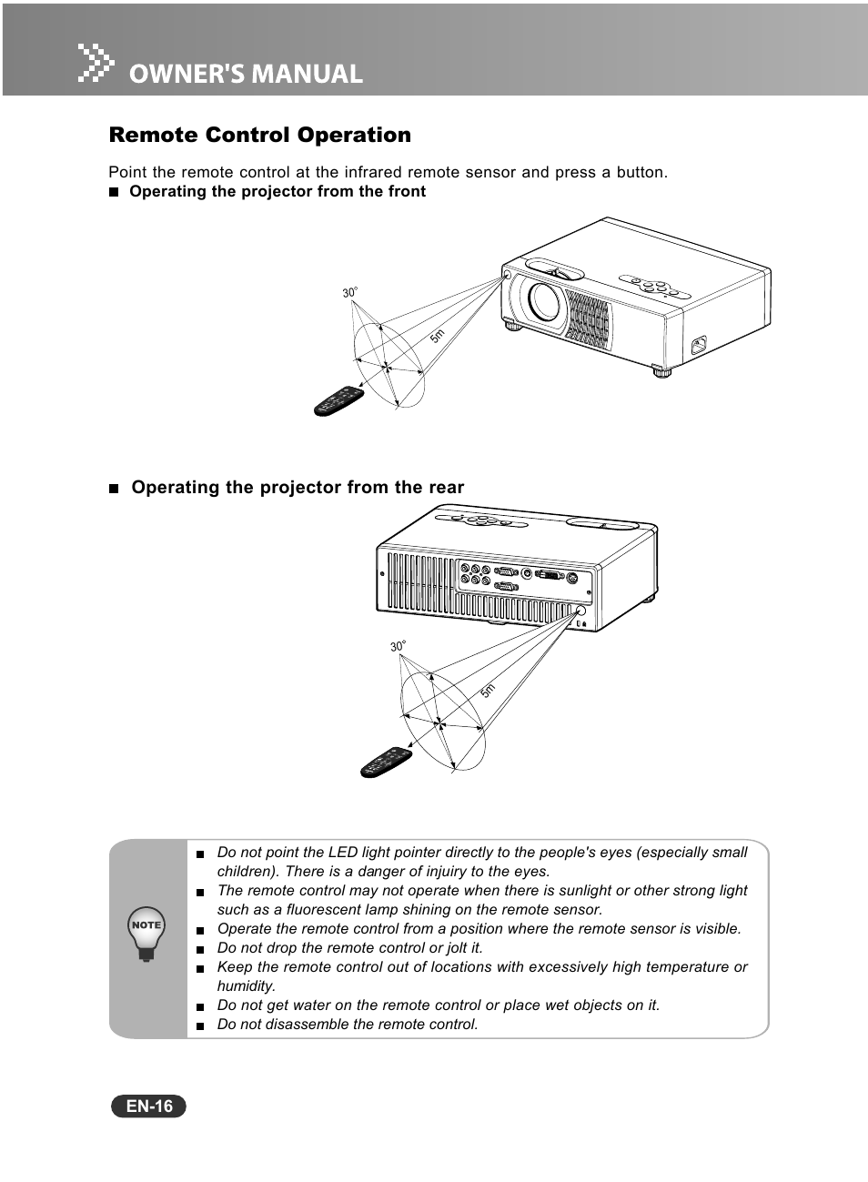 Remote control operation | Sanyo PCL-WXU10B User Manual | Page 17 / 42