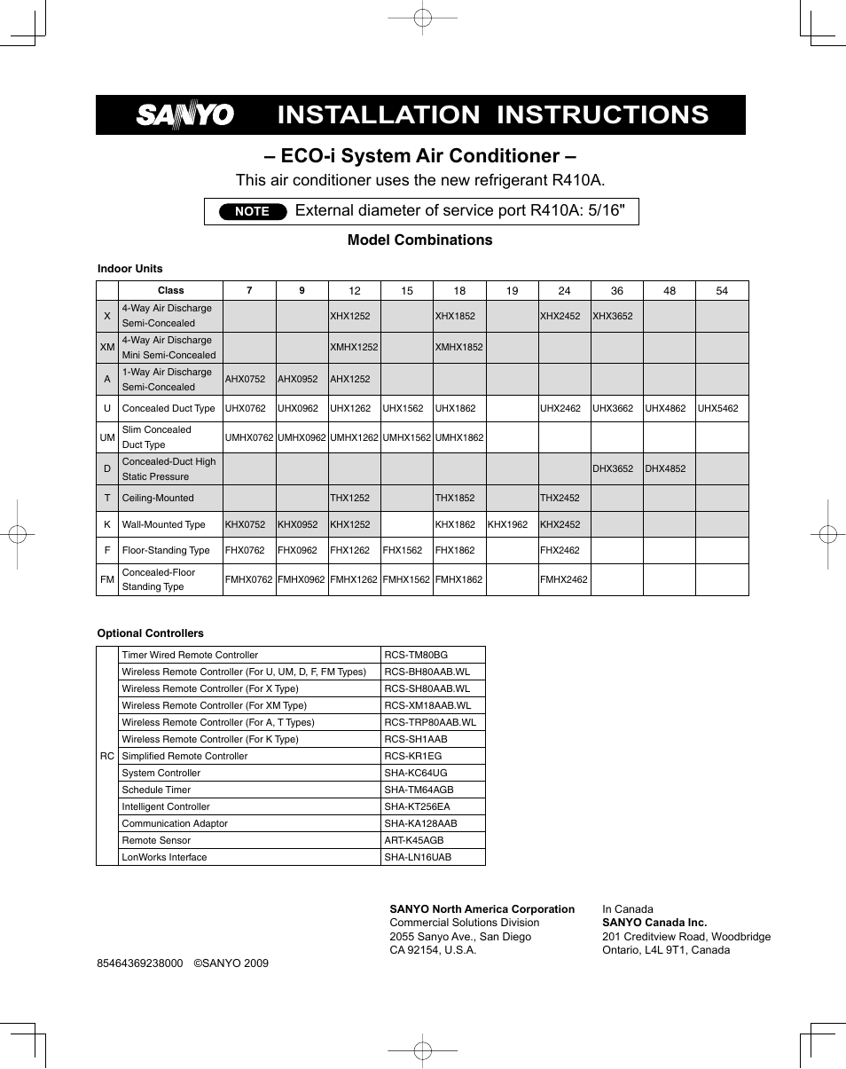 Sanyo ECO R410A User Manual | 48 pages