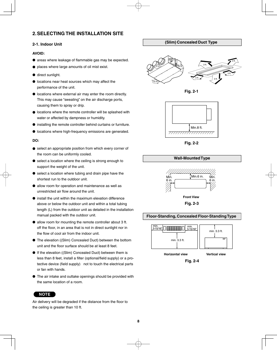 Selecting the installation site | Sanyo ECO R410A User Manual | Page 8 / 48