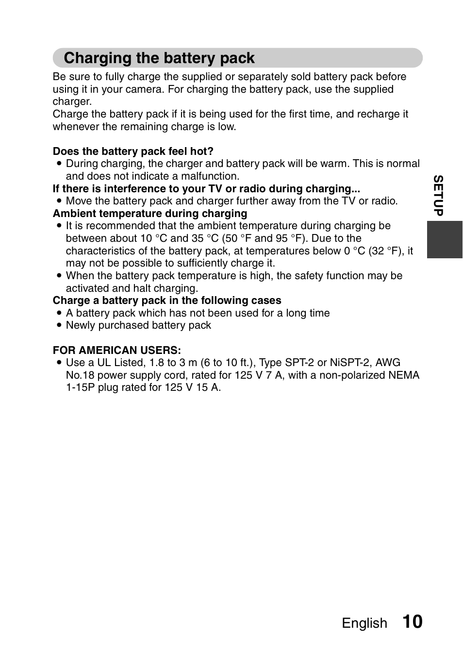 Charging the battery pack, English | Sanyo VPC-CG20 User Manual | Page 19 / 75