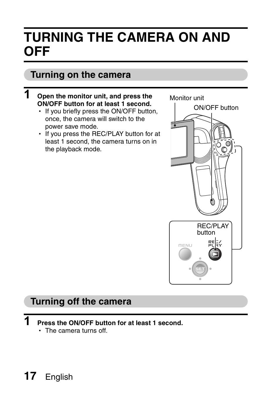 Turning the camera on and off, Turning on the camera, Turning off the camera | Sanyo VPC-CG20 User Manual | Page 26 / 75