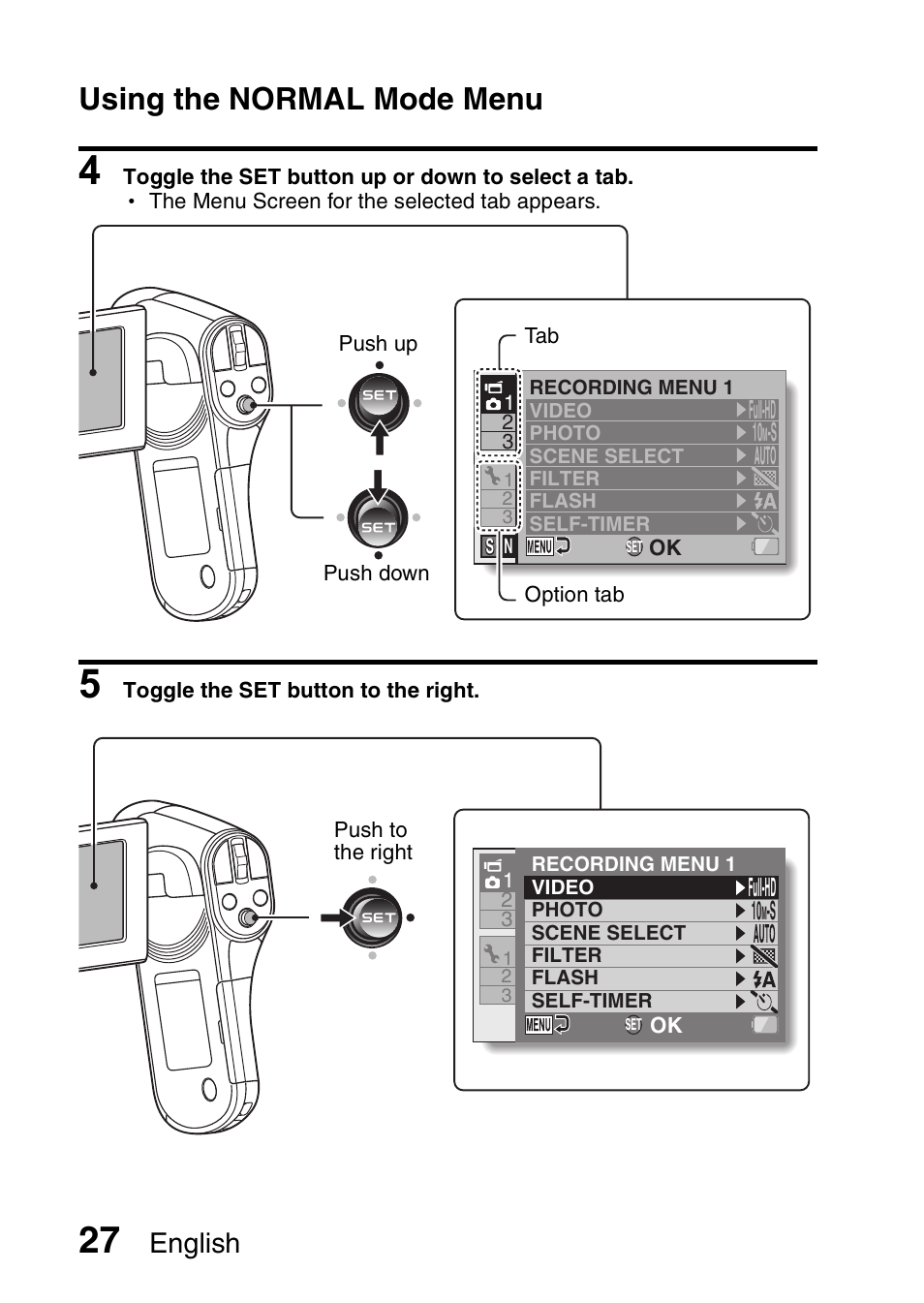 Using the normal mode menu, English | Sanyo VPC-CG20 User Manual | Page 36 / 75