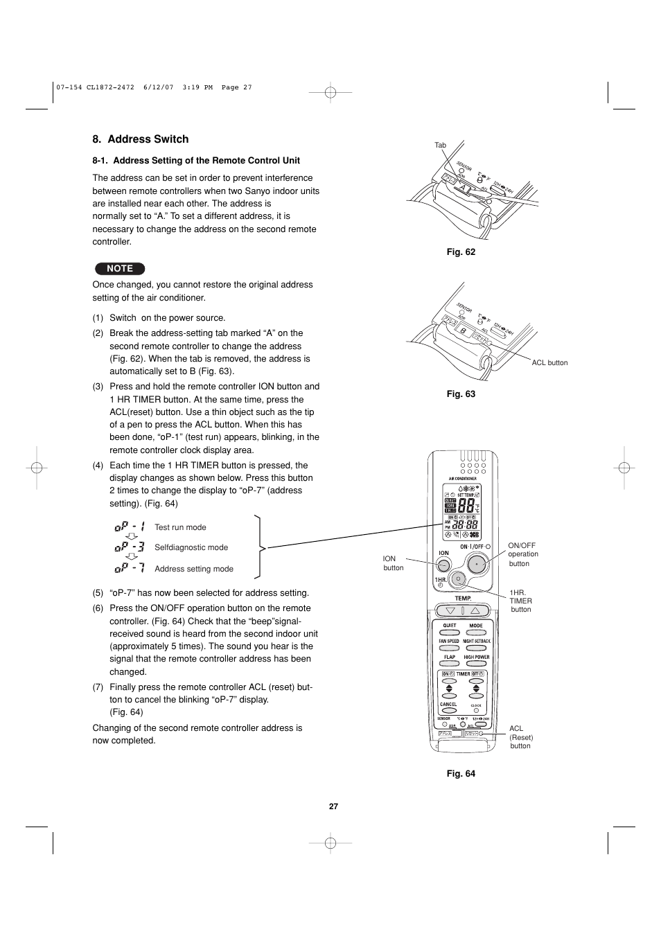 Address switch | Sanyo CL2472 User Manual | Page 116 / 117