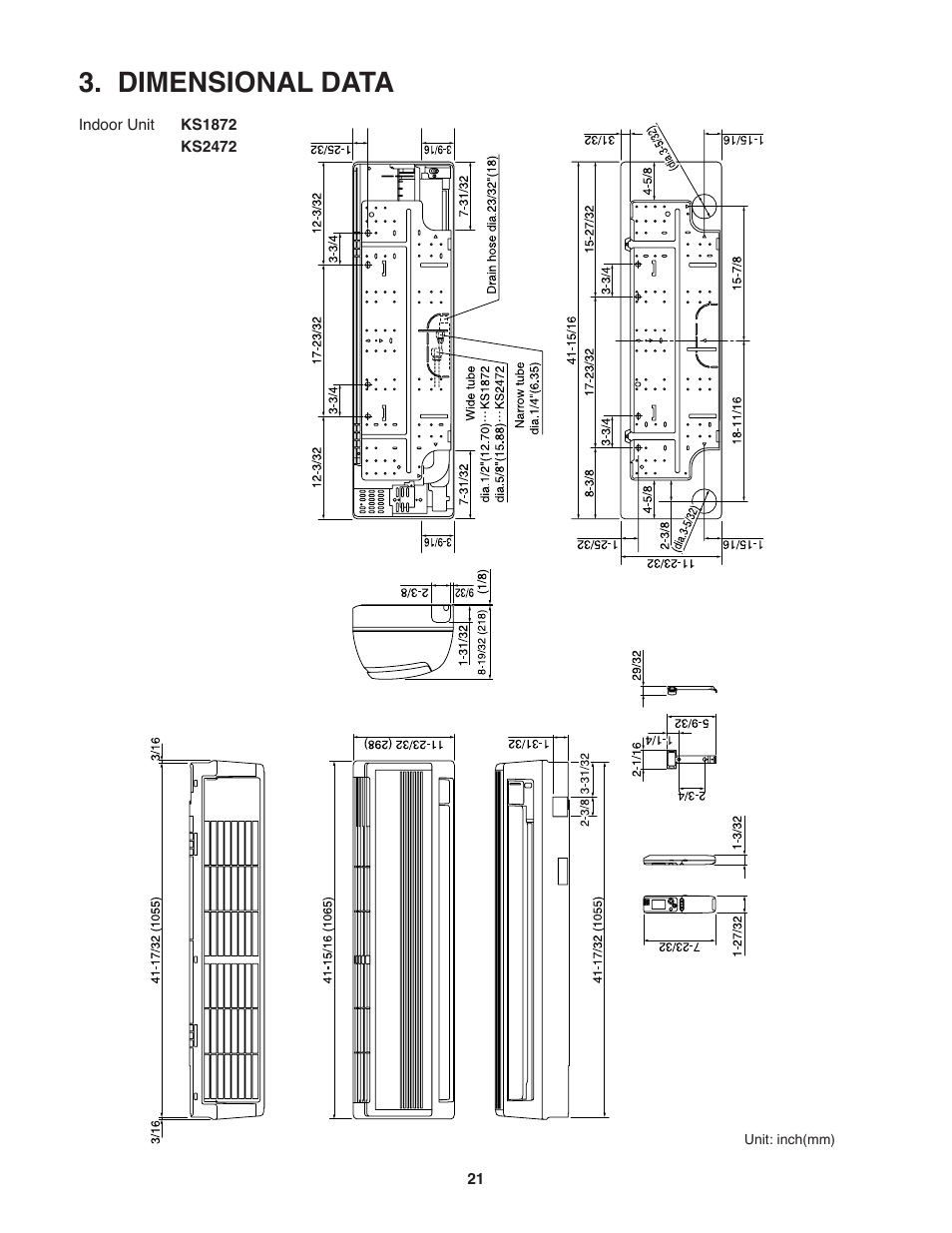 Dimensional data | Sanyo CL2472 User Manual | Page 21 / 117