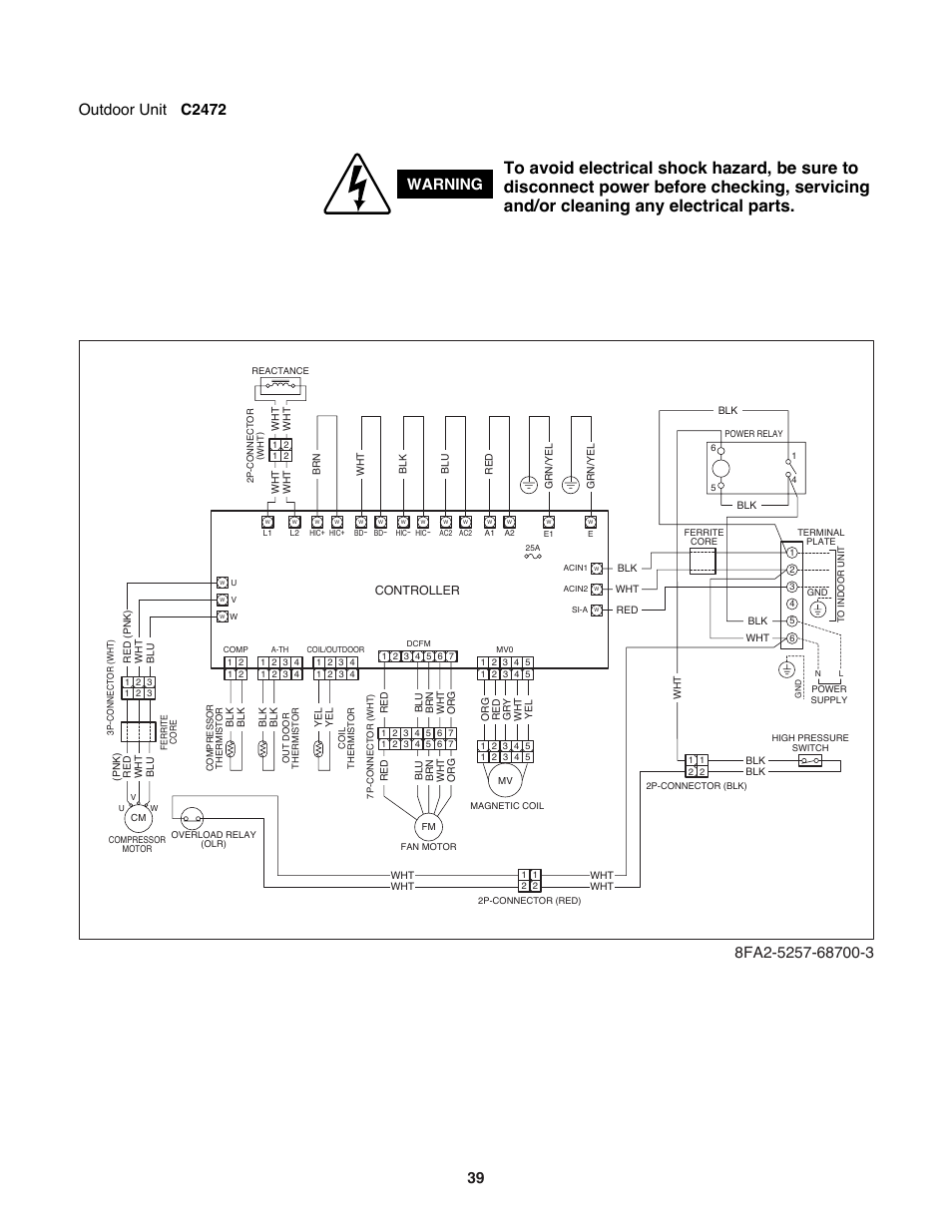 Outdoor unit c2472 warning | Sanyo CL2472 User Manual | Page 39 / 117