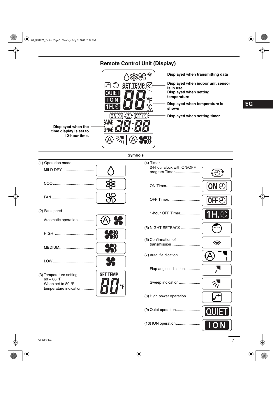 Remote control unit (display) | Sanyo CL2472 User Manual | Page 71 / 117