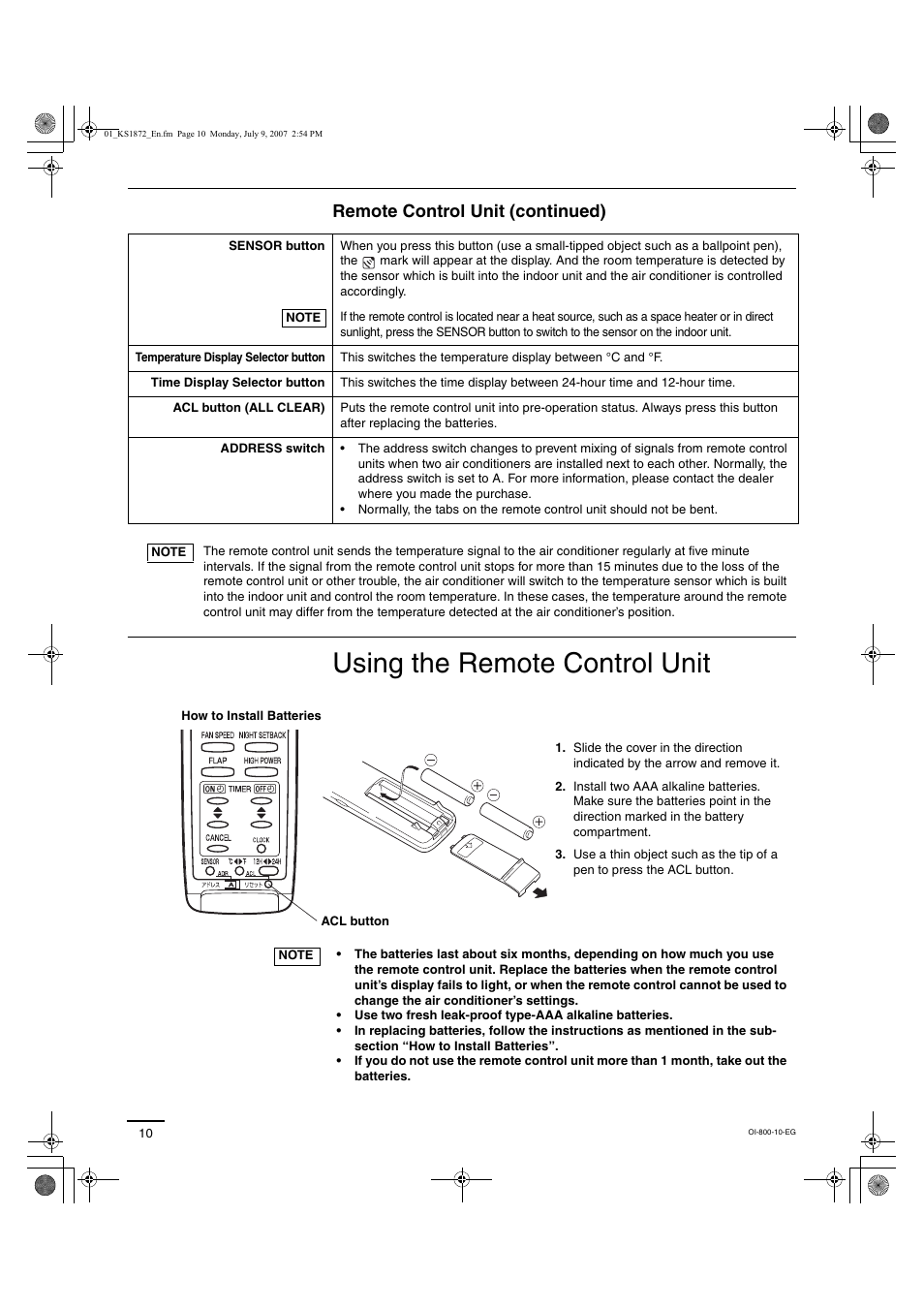 Using the remote control unit, Remote control unit (continued) | Sanyo CL2472 User Manual | Page 74 / 117