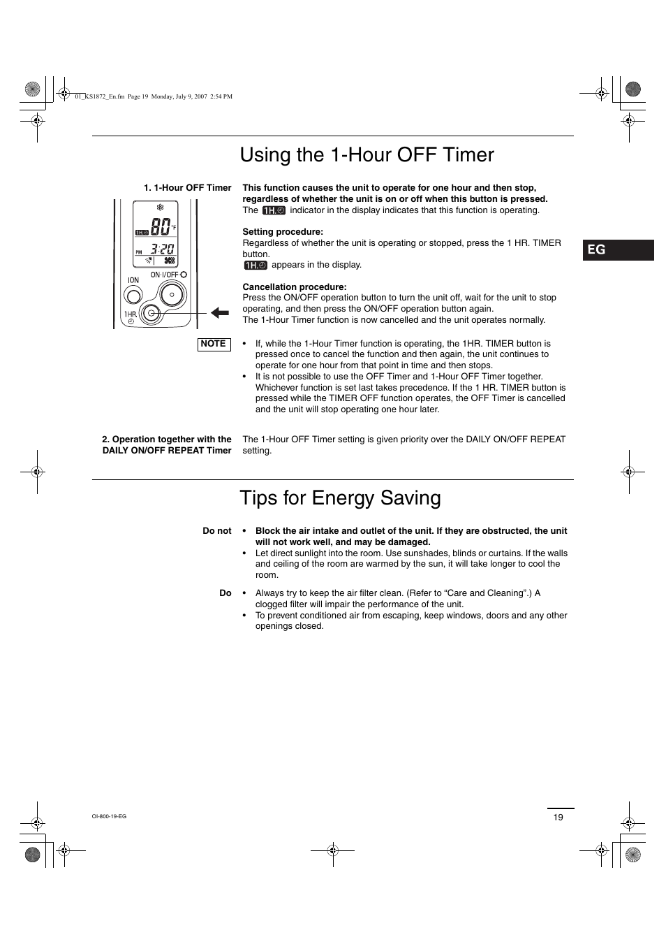 Using the 1-hour off timer tips for energy saving | Sanyo CL2472 User Manual | Page 83 / 117