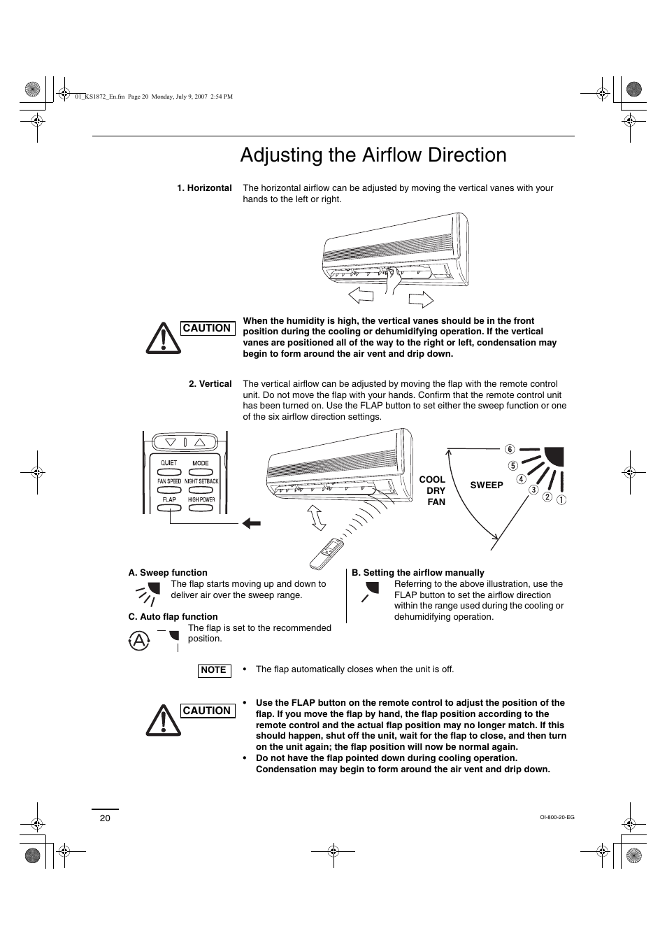 Adjusting the airflow direction | Sanyo CL2472 User Manual | Page 84 / 117