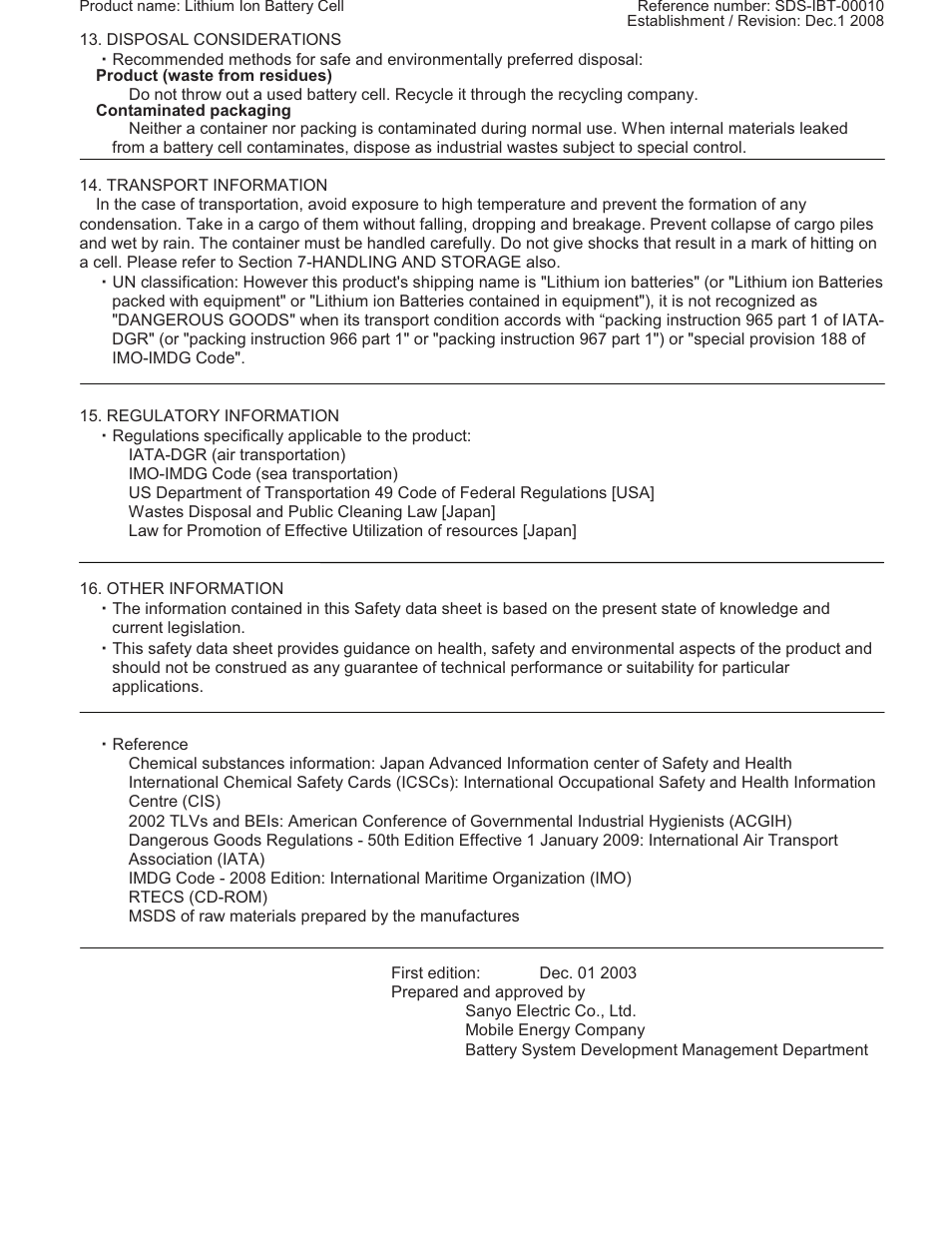 Sanyo UR18650U User Manual | Page 5 / 5