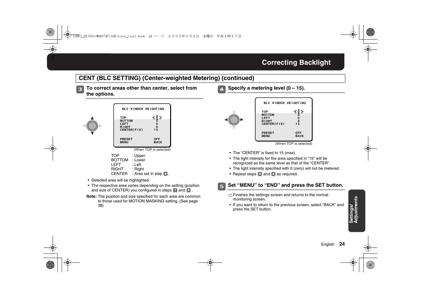 Correcting backlight | Sanyo VCC-WD8575P User Manual | Page 25 / 60