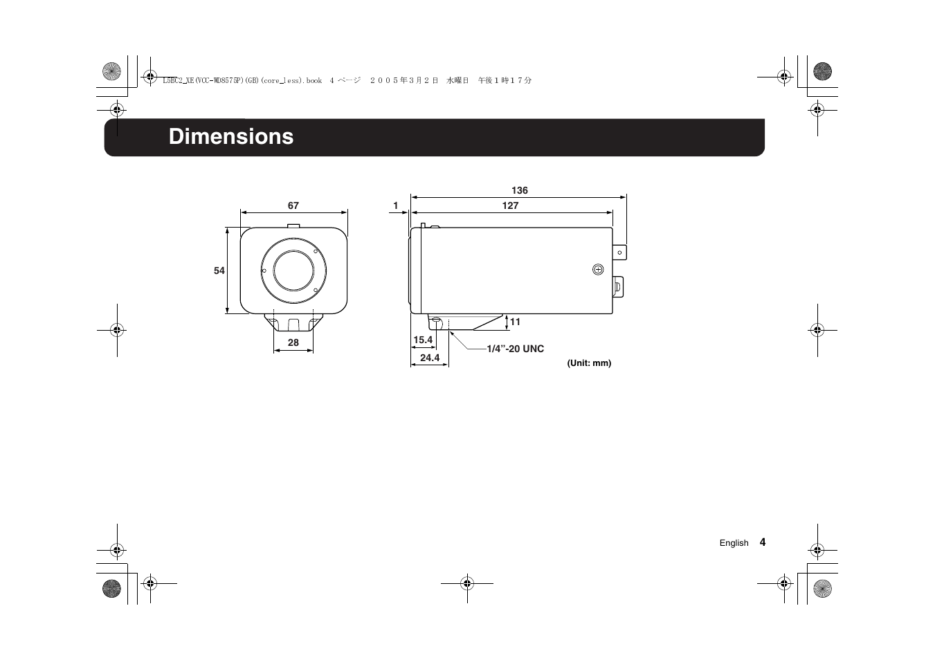 Dimensions | Sanyo VCC-WD8575P User Manual | Page 5 / 60