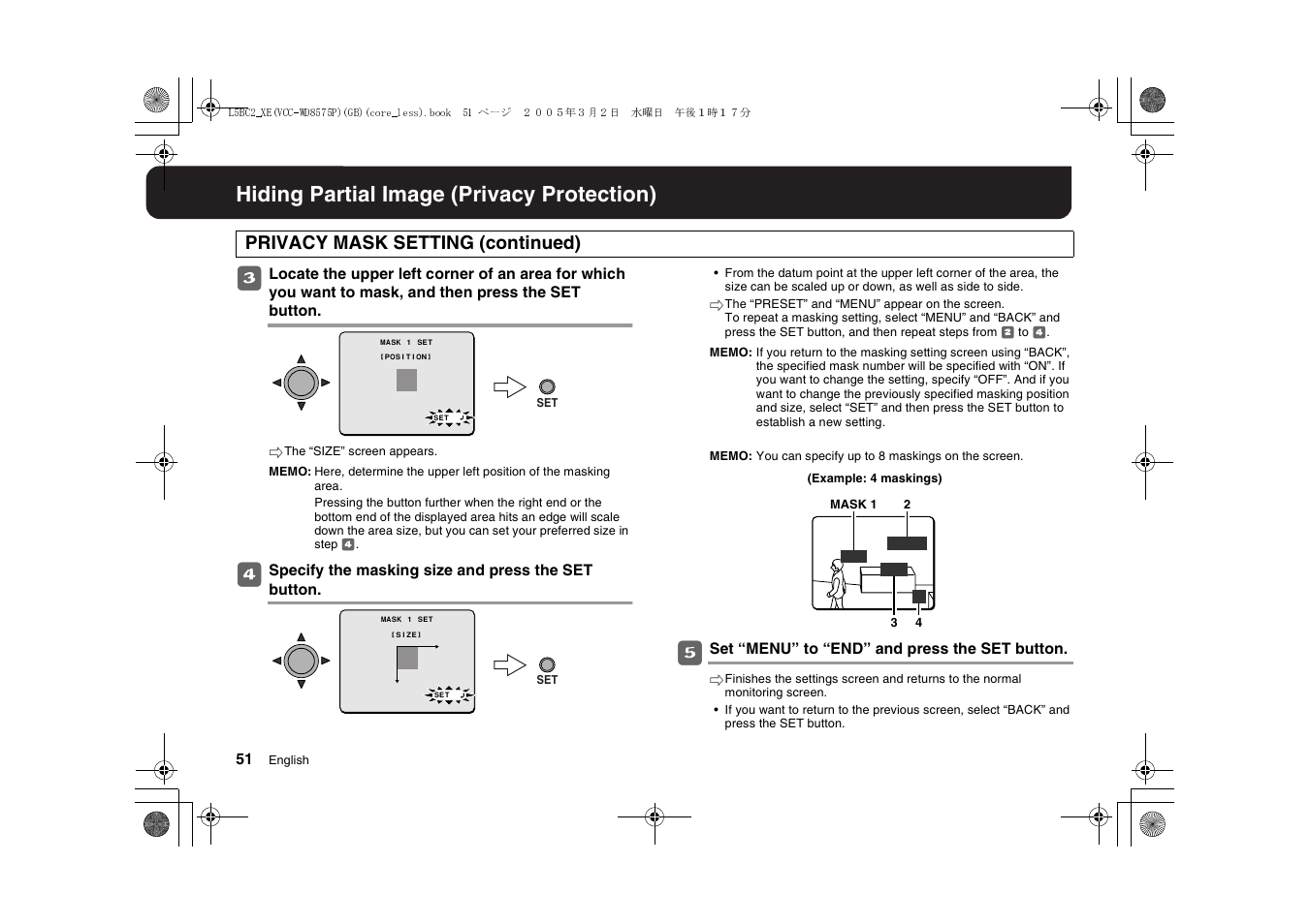 Hiding partial image (privacy protection) | Sanyo VCC-WD8575P User Manual | Page 52 / 60