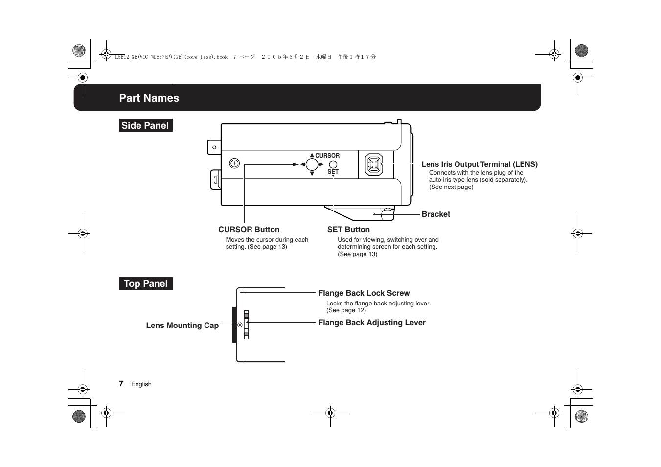 Part names | Sanyo VCC-WD8575P User Manual | Page 8 / 60