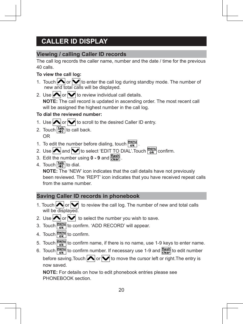 Caller.id.display | Sanyo CLT-D6614 User Manual | Page 20 / 43