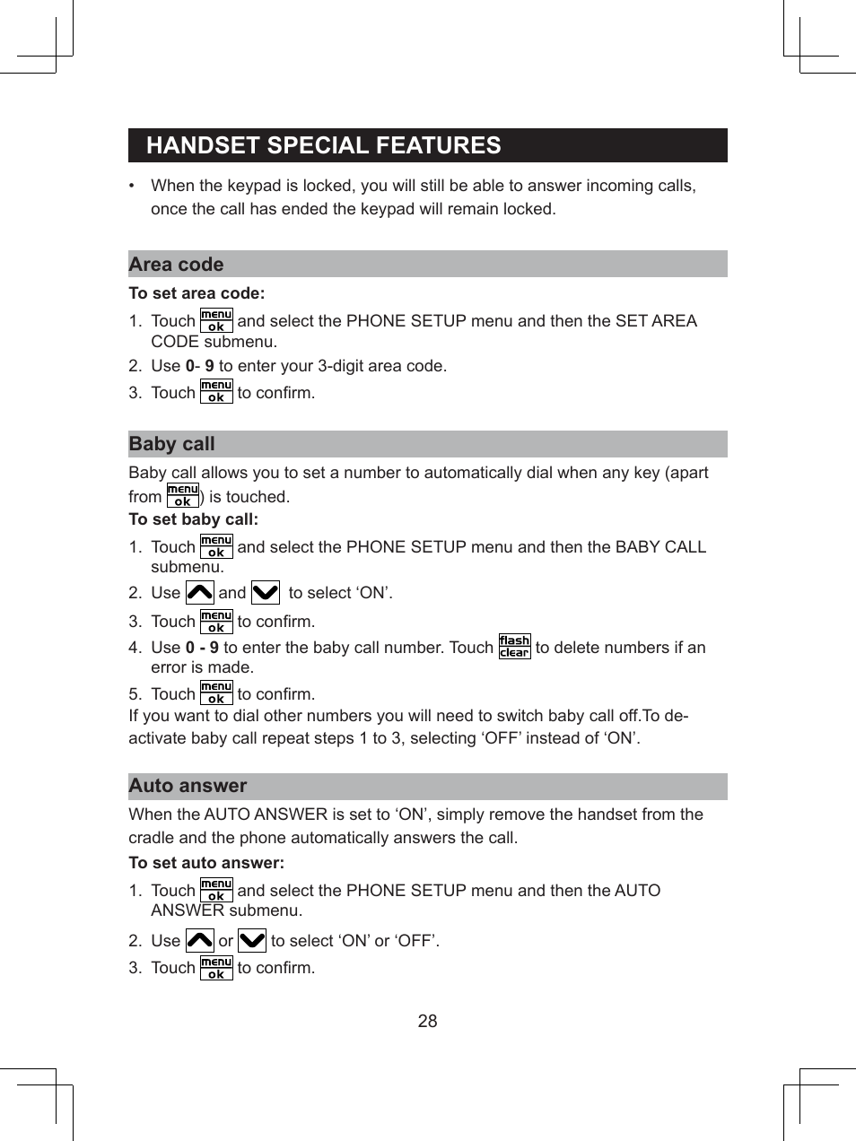 Handset.special.features | Sanyo CLT-D6614 User Manual | Page 28 / 43