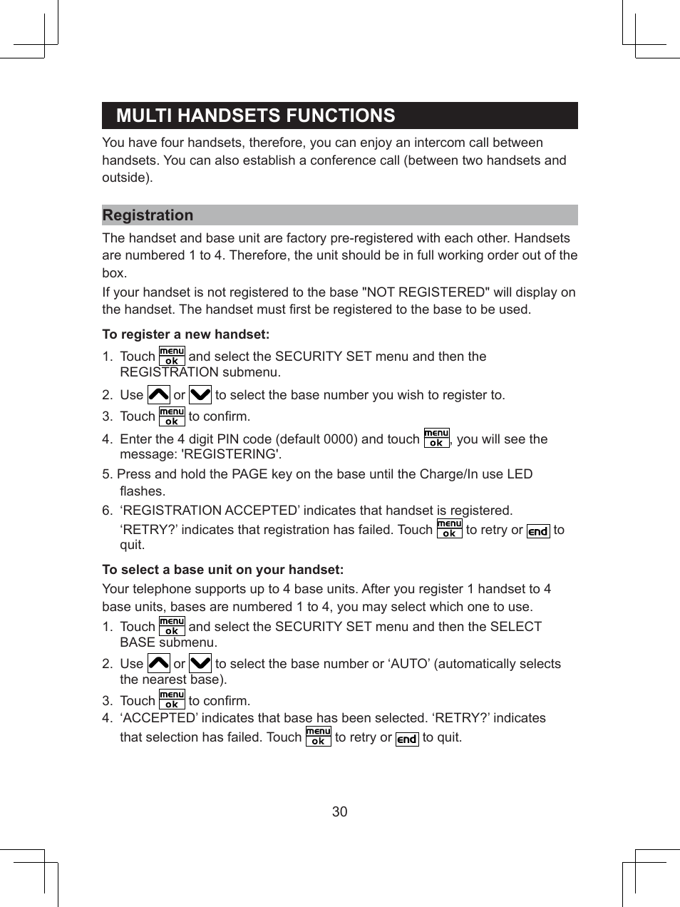 Multi.handsets.functions | Sanyo CLT-D6614 User Manual | Page 30 / 43