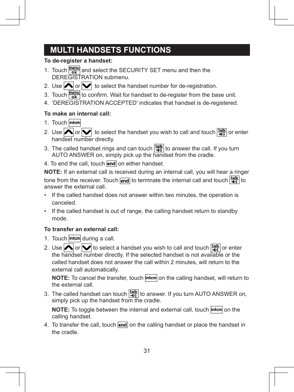 Multi.handsets.functions | Sanyo CLT-D6614 User Manual | Page 31 / 43