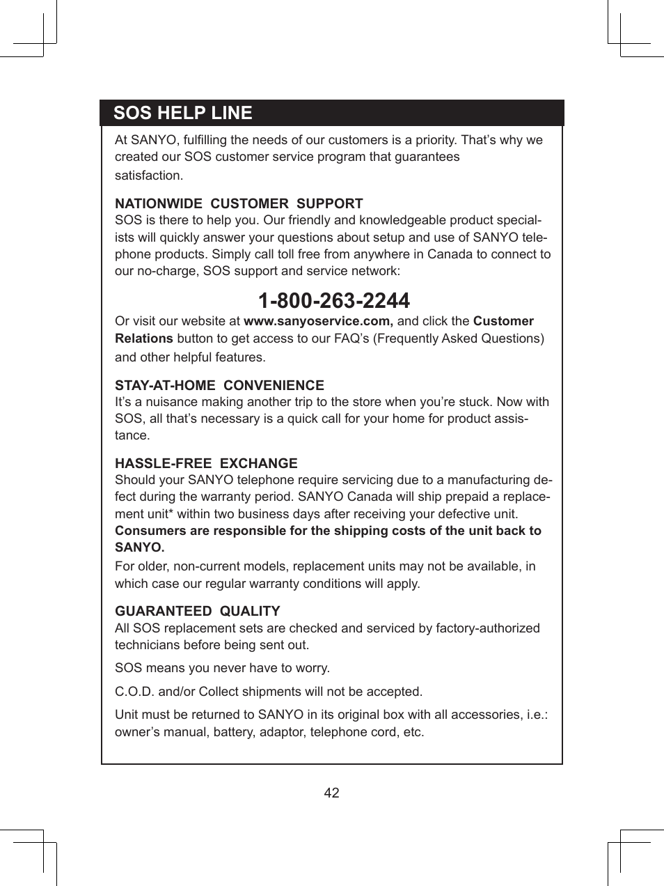 Sos.help.line | Sanyo CLT-D6614 User Manual | Page 42 / 43