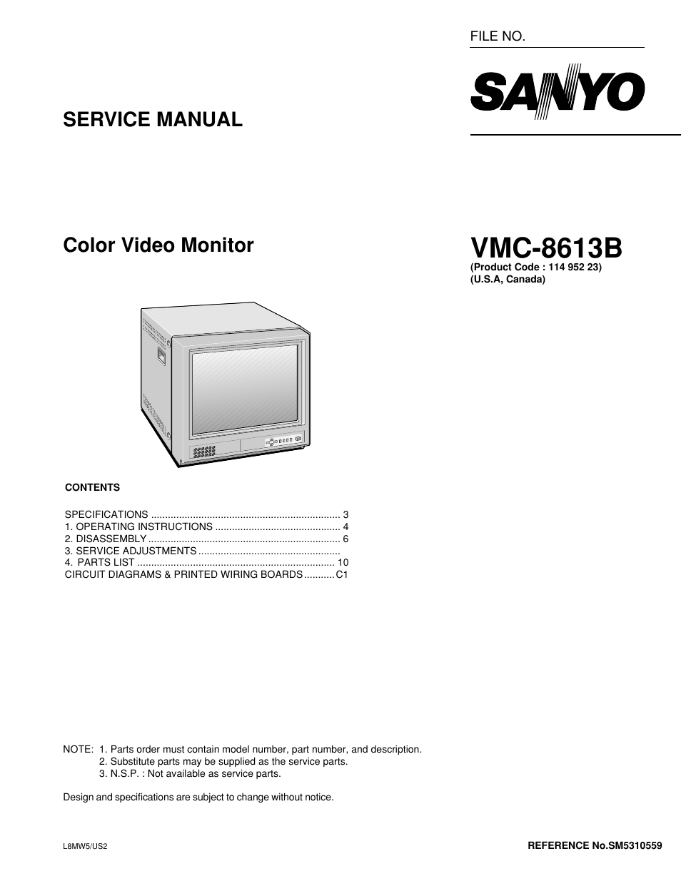 Sanyo VMC-8613B User Manual | 23 pages