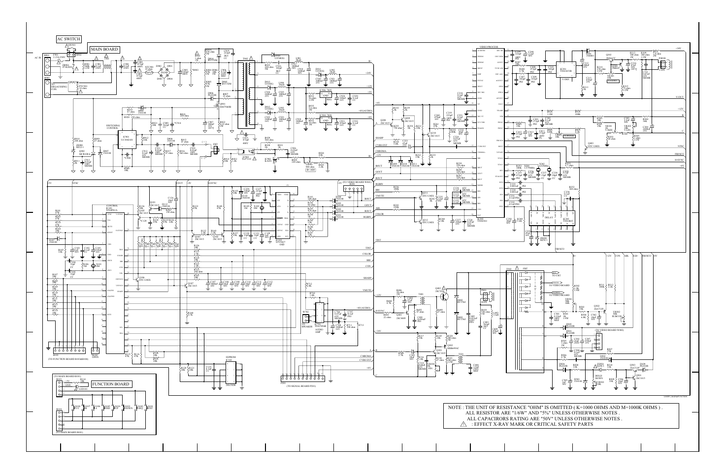 Main & function boards circuit diagram, Main board ac switch, Function board | Sanyo VMC-8613B User Manual | Page 20 / 23