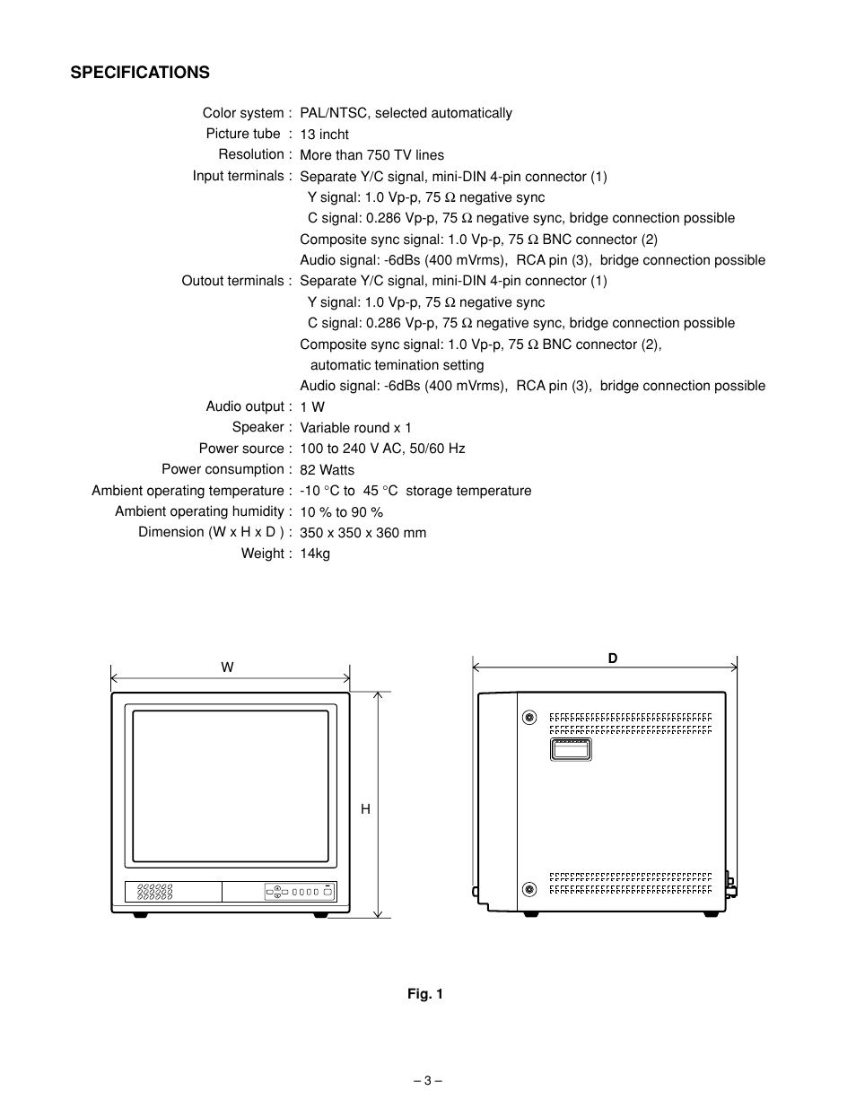 Specifications | Sanyo VMC-8613B User Manual | Page 4 / 23