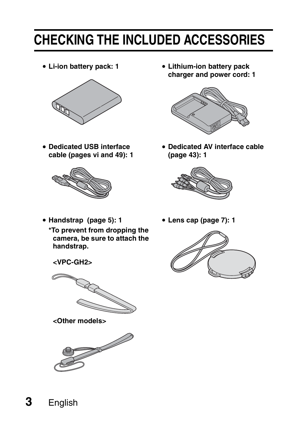 Checking the included accessories, English | Sanyo VPC-GH1EX User Manual | Page 12 / 79