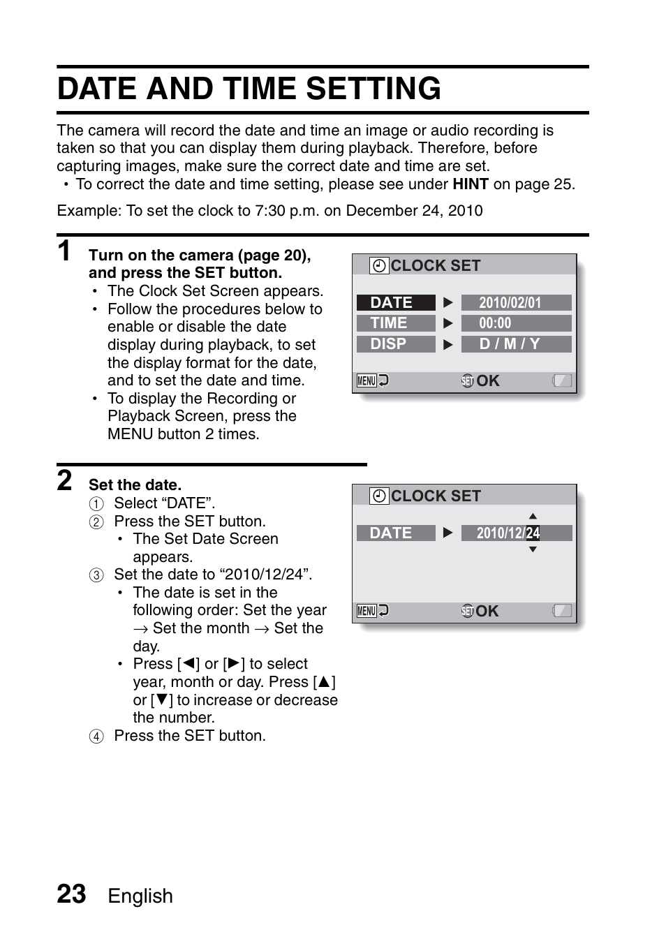 Date and time setting, English | Sanyo VPC-GH1EX User Manual | Page 32 / 79
