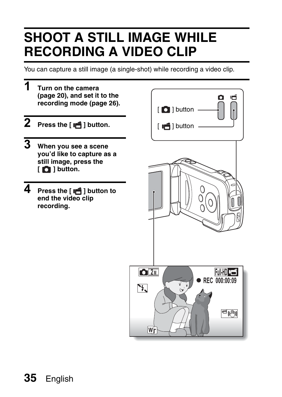 Shoot a still image while recording a video clip, Full-hd | Sanyo VPC-GH1EX User Manual | Page 44 / 79