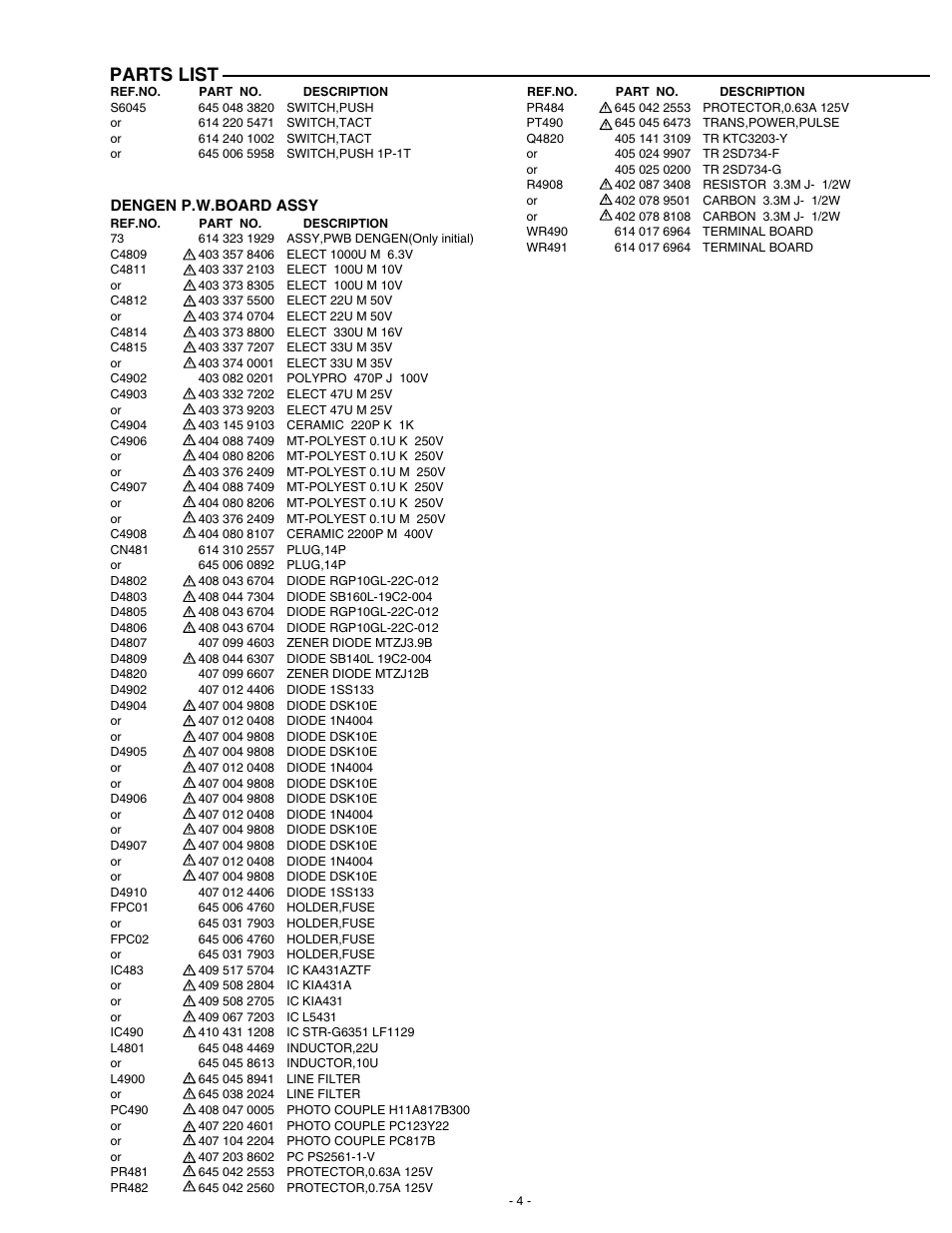 Parts list | Sanyo DVD-SL30 User Manual | Page 5 / 8