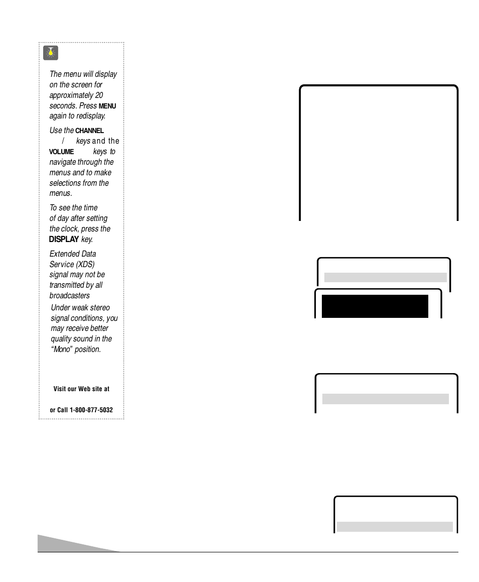 Tv adjustment and setup, Quicktips, How to operate the on-screen menu | Setting the clock, Set ting audio mode | Sanyo DS32920 User Manual | Page 12 / 60