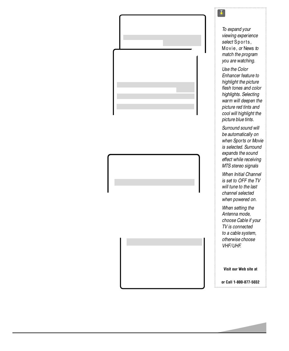 Quicktips, Adjusting picture/sound, Initial channel setup | Press and hold the 1 key until c1– – appears | Sanyo DS32920 User Manual | Page 13 / 60