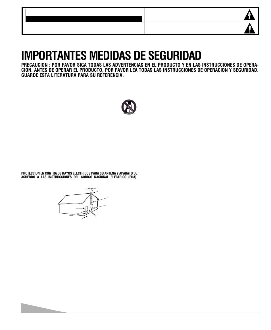 Importantes medidas de seguridad, Precaucion, Conectando la antena externa | Conectando el cordon de potencia, Limpieza, Servicio y reparación | Sanyo DS32920 User Manual | Page 22 / 60