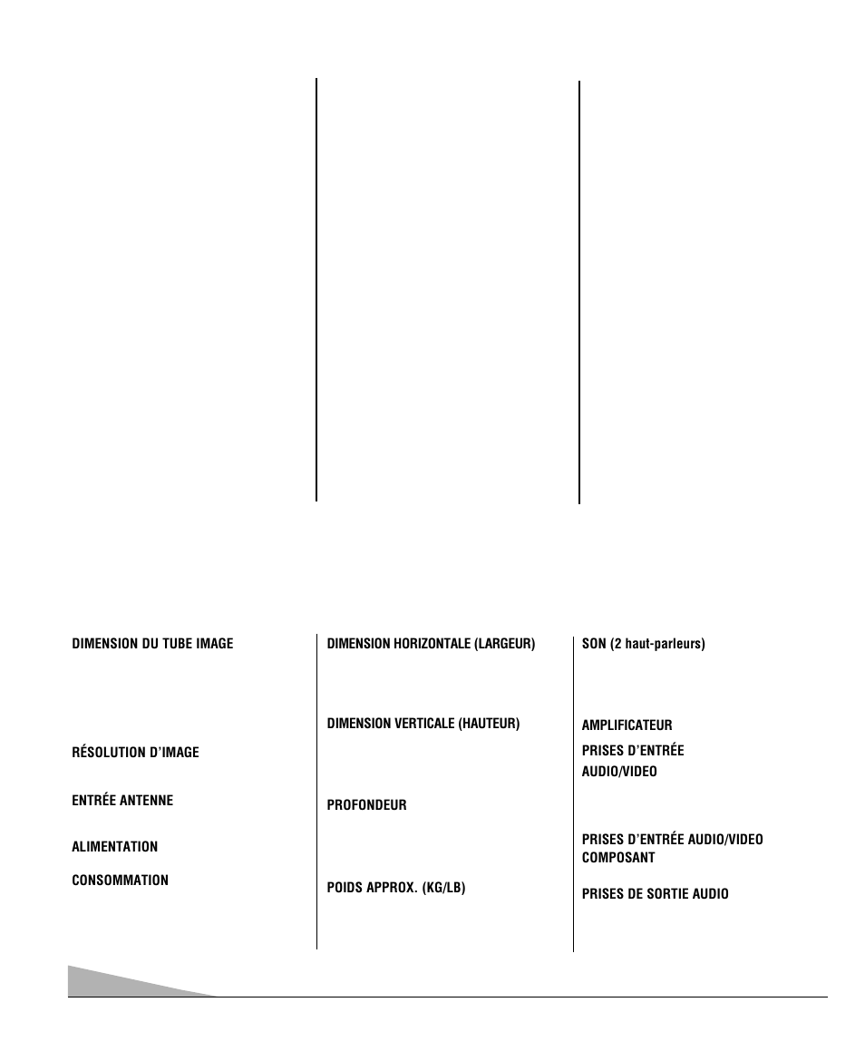 Caractéristiques, Fiche technique | Sanyo DS32920 User Manual | Page 44 / 60