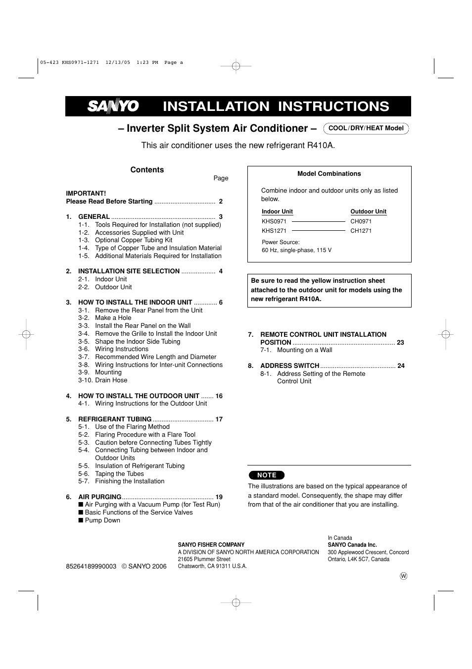 Sanyo INVERTER SPLIT SYSTEM 8.53E+13 User Manual | 24 pages