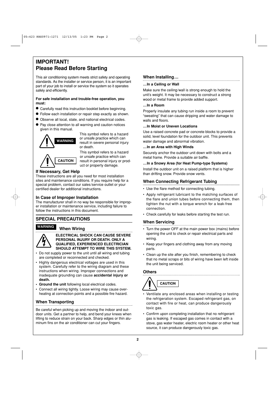 Important! please read before starting | Sanyo INVERTER SPLIT SYSTEM 8.53E+13 User Manual | Page 2 / 24