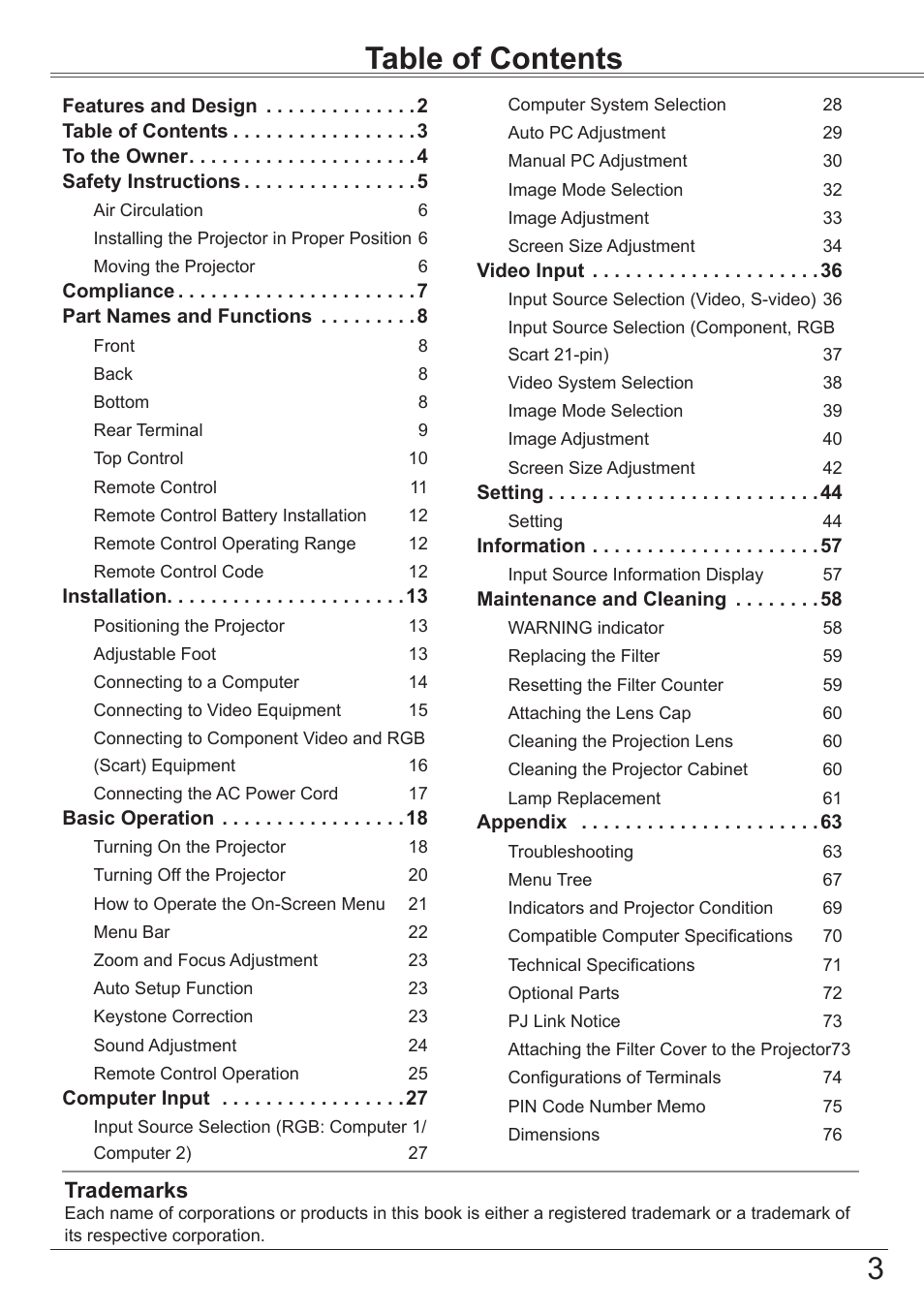 Sanyo PLC-XK3010 User Manual | Page 3 / 77