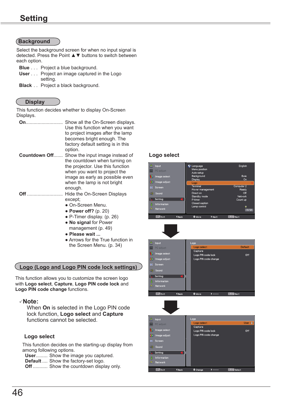 Setting | Sanyo PLC-XK3010 User Manual | Page 46 / 77