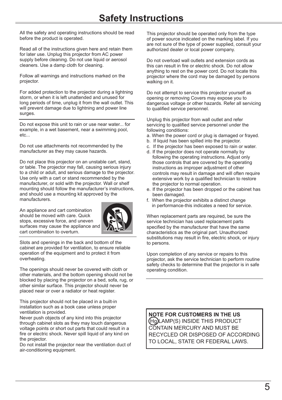 Safety instructions, 5to the owner safety instructions | Sanyo PLC-XK3010 User Manual | Page 5 / 77