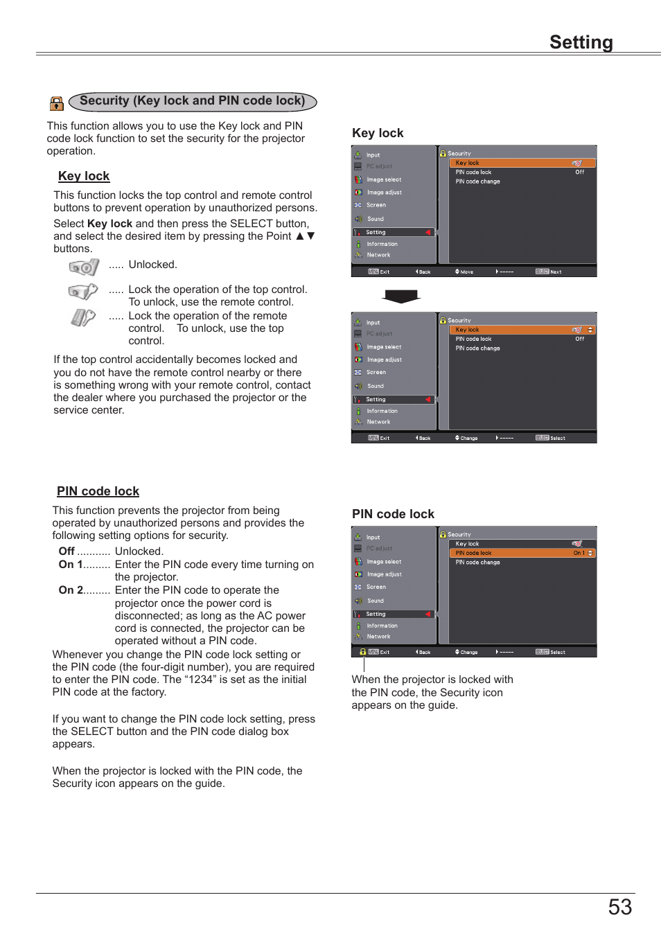 Setting | Sanyo PLC-XK3010 User Manual | Page 53 / 77