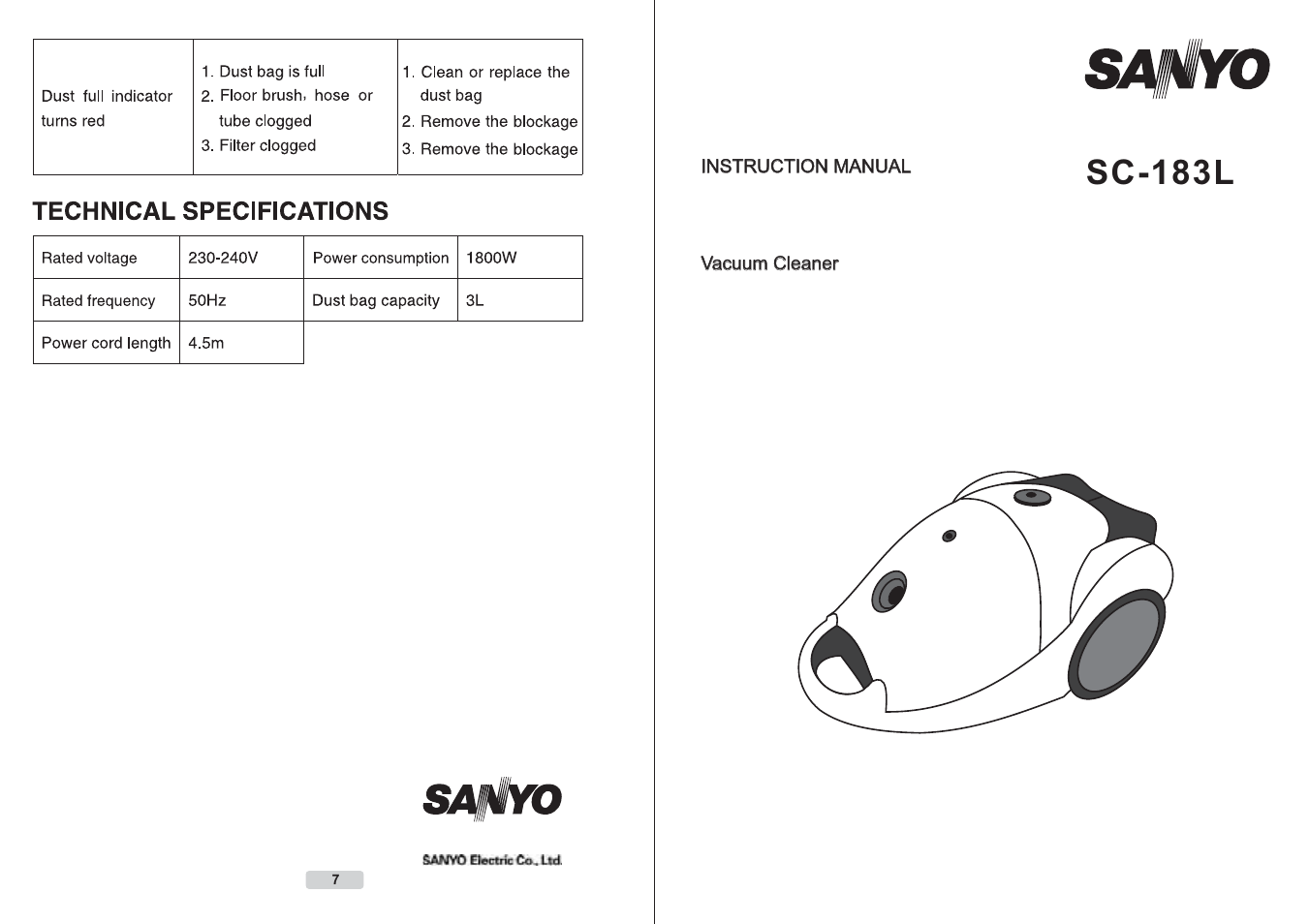 Sanyo SC-183L User Manual | 4 pages