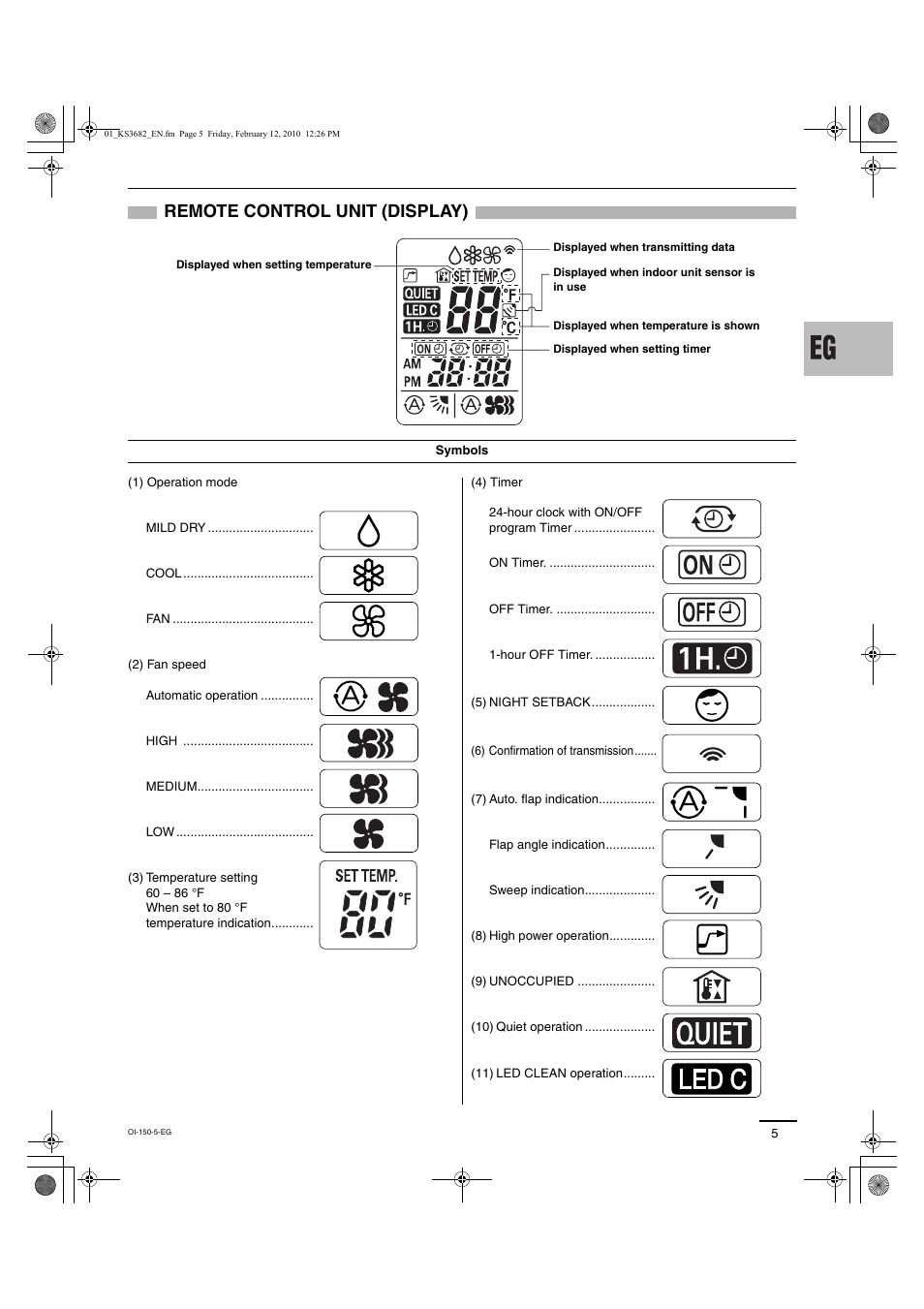 Remote control unit (display) | Sanyo C3682 User Manual | Page 60 / 104