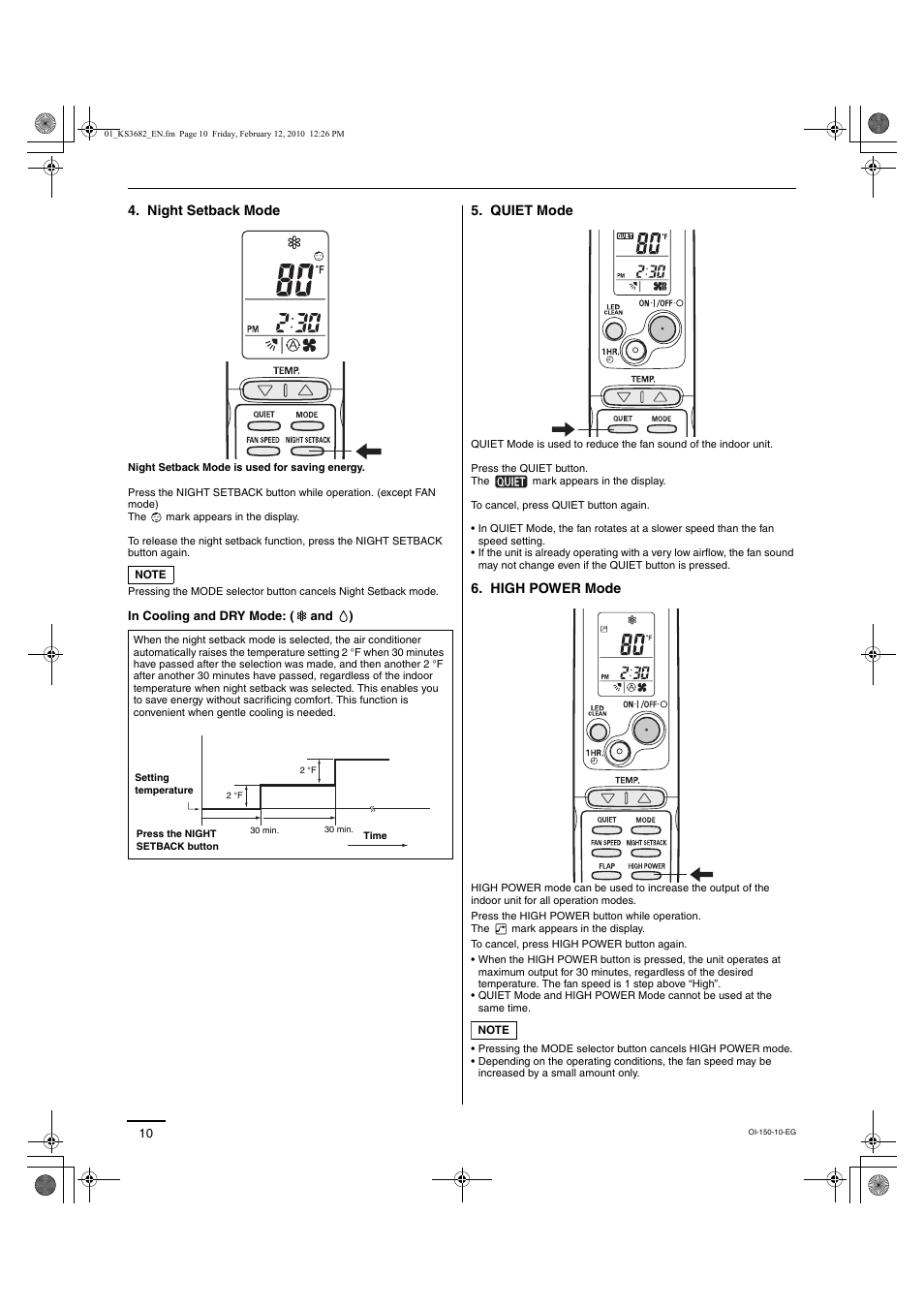 Night setback mode, Quiet mode, High power mode | Sanyo C3682 User Manual | Page 65 / 104