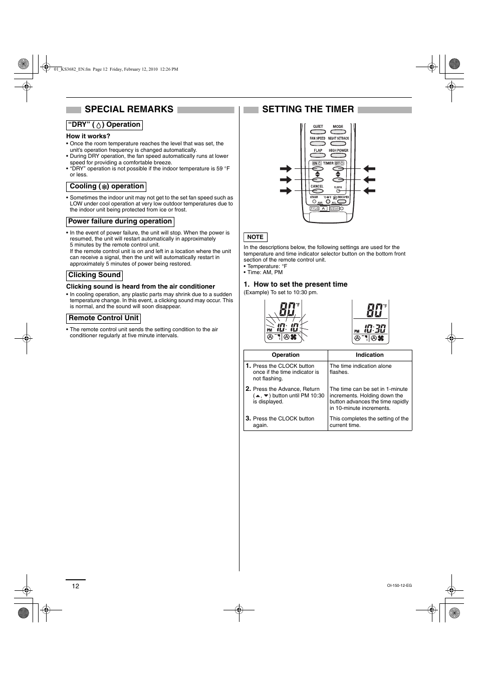 Special remarks, Setting the timer | Sanyo C3682 User Manual | Page 67 / 104