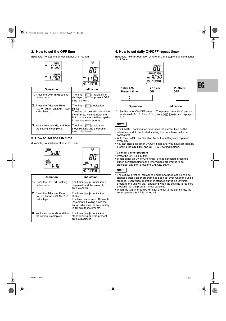 How to set the off time, How to set the on time, How to set daily on/off repeat timer | Sanyo C3682 User Manual | Page 68 / 104