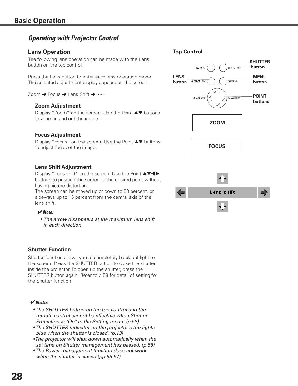 Operating with projector control, Basic operation | Sanyo PLC WTC500L User Manual | Page 28 / 89