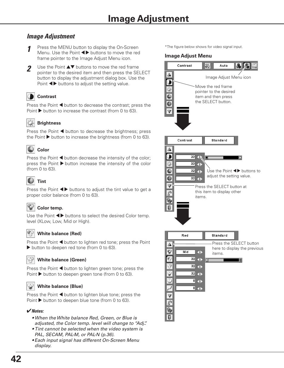 Image adjustment | Sanyo PLC WTC500L User Manual | Page 42 / 89