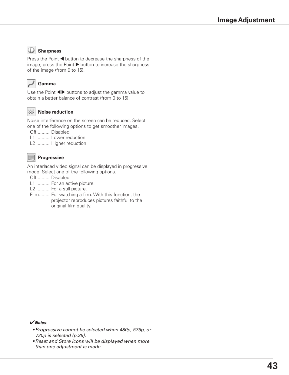 Image adjustment | Sanyo PLC WTC500L User Manual | Page 43 / 89