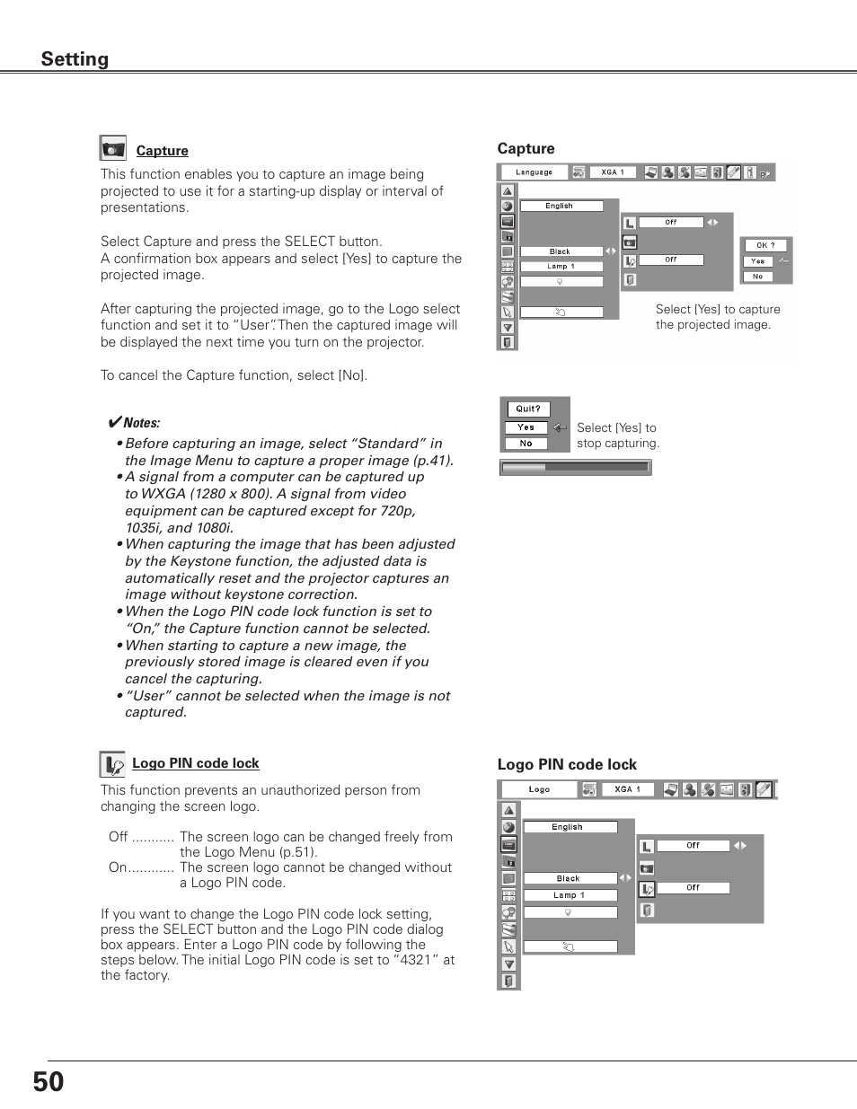 Setting | Sanyo PLC WTC500L User Manual | Page 50 / 89